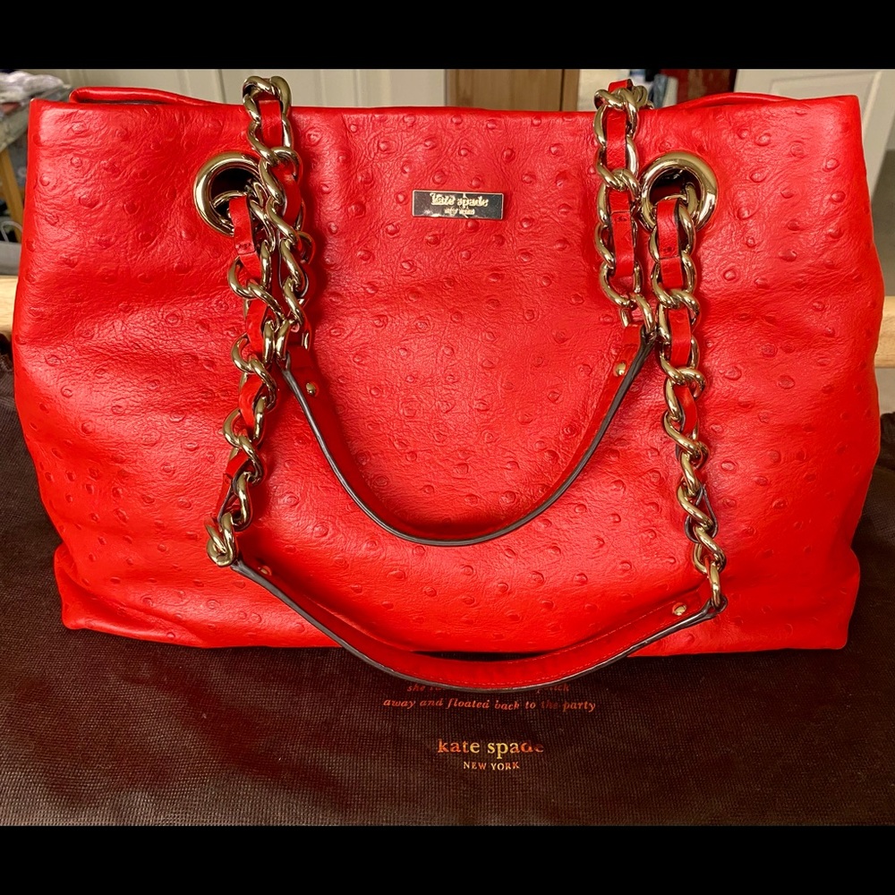 Red Kate Spade ostrich embossed bag